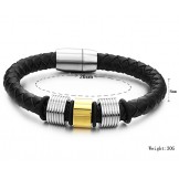 The Queen of Quality Male Black Titanium Leather Bangle 