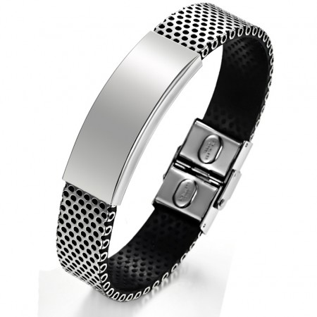 Wide Varieties Male Titanium Leather Bangle 