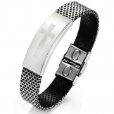 Quality and Quantity Assured Male Cross Titanium Leather Bangle 