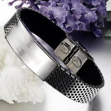 Quality and Quantity Assured Male Cross Titanium Leather Bangle 