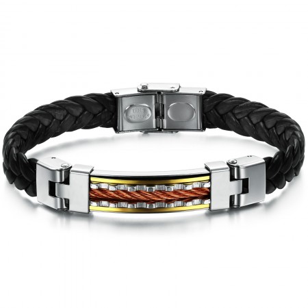 Excellent Quality Titanium Leather Bangle 