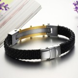 Dependable Performance Male Titanium Leather Bangle 