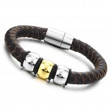 to Enjoy High Reputation at Home and Abroad Brown Titanium Leather Bangle 