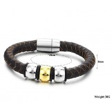 to Enjoy High Reputation at Home and Abroad Brown Titanium Leather Bangle 