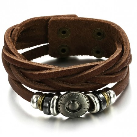 Selling Well all over the World Male Retro Titanium Leather Bangle 