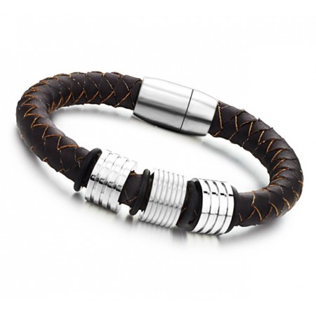 High Quality Brown Titanium Leather Bangle
