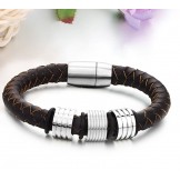 High Quality Brown Titanium Leather Bangle