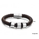 High Quality Brown Titanium Leather Bangle