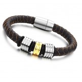 The Queen of Quality Brown Titanium Leather Bangle 