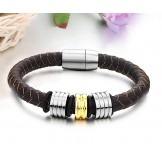 The Queen of Quality Brown Titanium Leather Bangle 