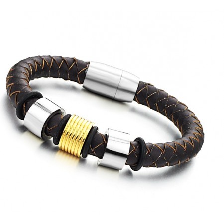 Wide Varieties Brown Titanium Leather Bangle 