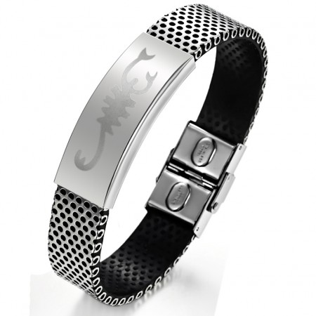 World-wide Renown Scorpion Titanium Leather Bangle 
