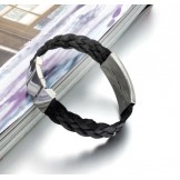 Selling Well all over the World Water Wave Shape Titanium Leather Bangle 