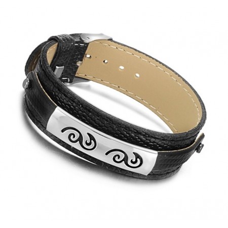 Wide Varieties Black Titanium Leather Bangle 