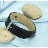 Wide Varieties Black Titanium Leather Bangle 