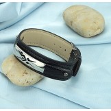 Stable Quality Black Titanium Leather Bangle 