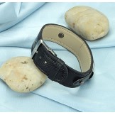 Stable Quality Black Titanium Leather Bangle 