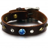 Durable in Use Retro Titanium Leather Bangle With Rhinestone