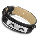 Selling Well all over the World Black Titanium Leather Bangle 