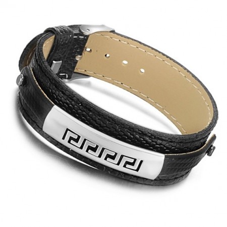 Superior Quality Black Titanium Leather Bangle