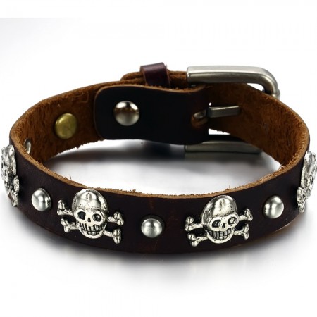 Stable Quality Male Retro Titanium Leather Bangle 