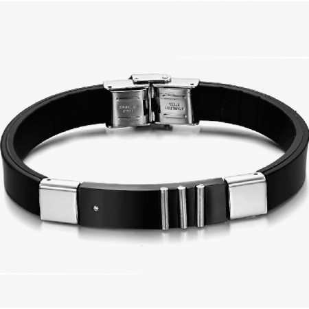Durable in Use Black Titanium Leather Bangle 