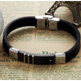 Durable in Use Black Titanium Leather Bangle 