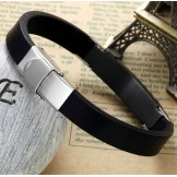 Durable in Use Black Titanium Leather Bangle 