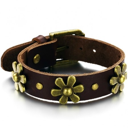 High Quality Retro Titanium Leather Bangle 