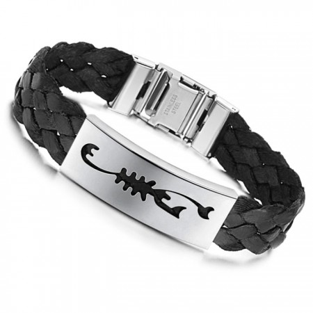 Easy to Use Male Scorpion Titanium Leather Bangle 