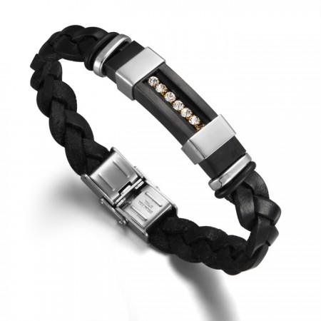 Reliable Reputation Male Black Titanium Leather Bangle  