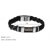 Reliable Reputation Male Black Titanium Leather Bangle  