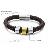 Quality and Quantity Assured Male Brown Titanium Leather Bangle 