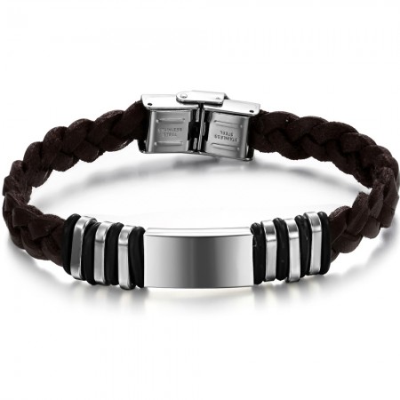 Reliable Quality Brown Titanium Leather Bangle