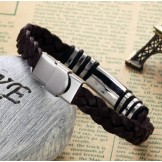 Reliable Quality Brown Titanium Leather Bangle