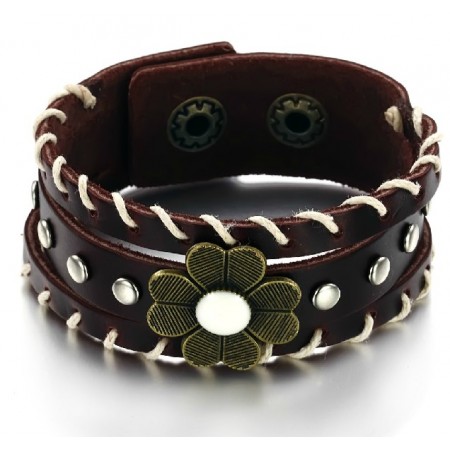 The King of Quantity Unisex Titanium Leather Bangle 