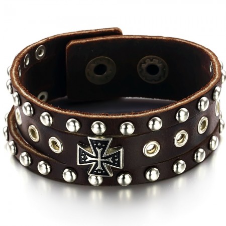 High Quality Cross Titanium Leather Bangle 