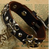 The Queen of Quality Cross Titanium Leather Bangle 