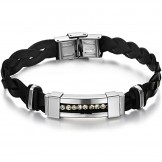 Selling Well all over the World Titanium Leather Bangle With Rhinestone