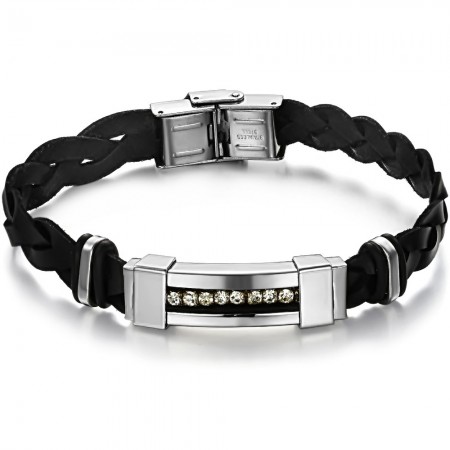 Selling Well all over the World Titanium Leather Bangle With Rhinestone