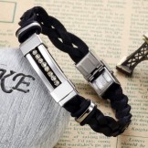 Selling Well all over the World Titanium Leather Bangle With Rhinestone