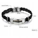 Selling Well all over the World Titanium Leather Bangle With Rhinestone