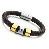 Excellent Quality Male Brown Titanium Leather Bangle 