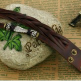 High Quality Male Titanium Leather Bangle 