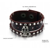 Quality and Quantity Assured Male Skull Titanium Leather Bangle 