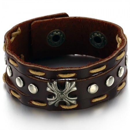 to Enjoy High Reputation at Home and Abroad Retro Titanium Leather Bangle