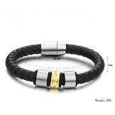 Wide Varieties Black Titanium Leather Bangle