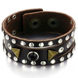 High Quality Retro Titanium Leather Bangle With Rhinestone