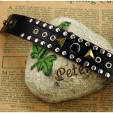 High Quality Retro Titanium Leather Bangle With Rhinestone