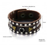 High Quality Retro Titanium Leather Bangle With Rhinestone